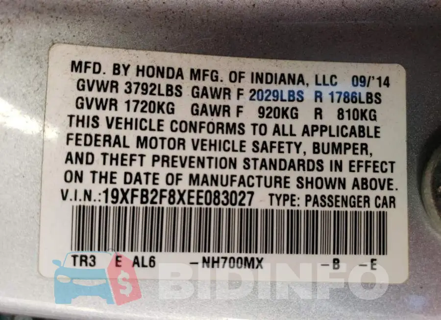19XFB2F8XEE083027 Photo# 12