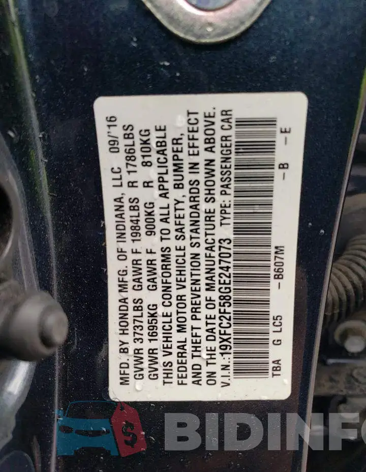 19XFC2F58GE247073 Photo# 12