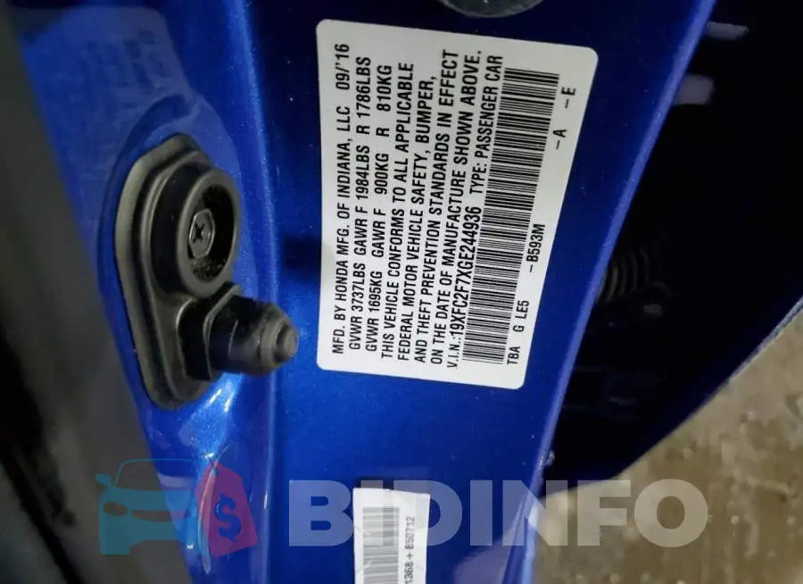 19XFC2F7XGE244936 Photo# 12