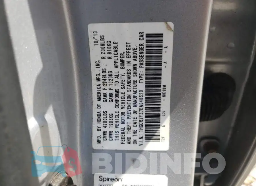 1HGCR2F37EA046590 Photo# 12