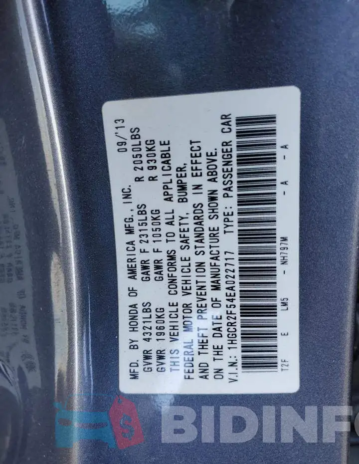 1HGCR2F54EA022717 Photo# 13