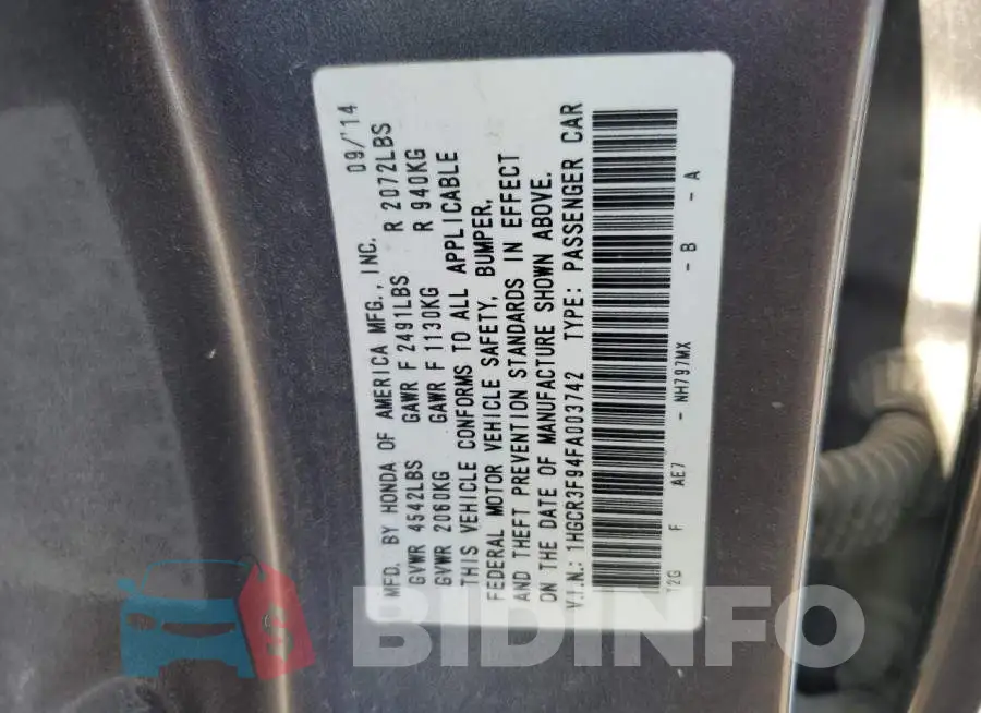1HGCR3F94FA003742 Photo# 13