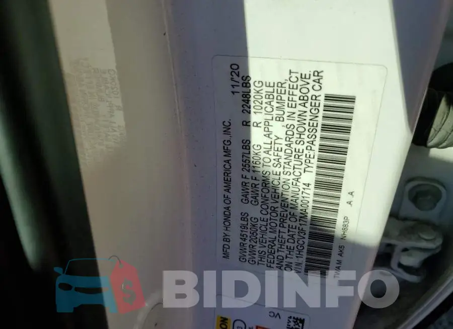 1HGCV3F17MA001714 Photo# 12
