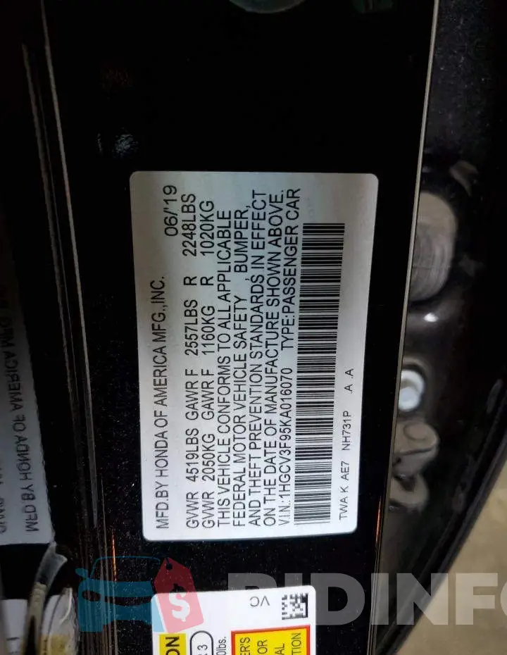 1HGCV3F95KA016070 Photo# 13