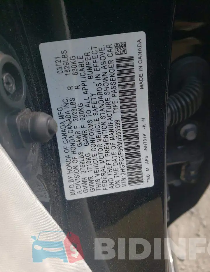 2HGFC2F66MH553599 Photo# 13