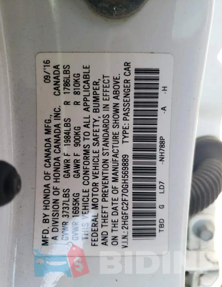 2HGFC2F70GH569889 Photo# 12