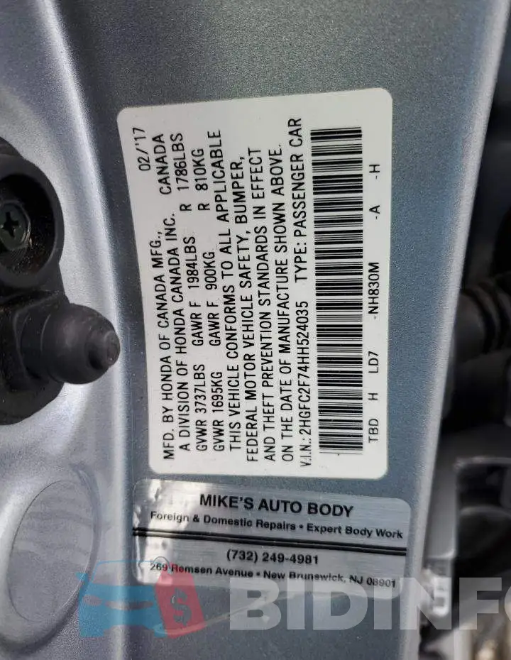 2HGFC2F74HH524035 Photo# 12