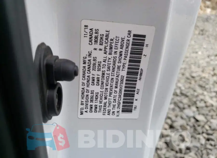 2HGFC3A5XKH750602 Photo# 12