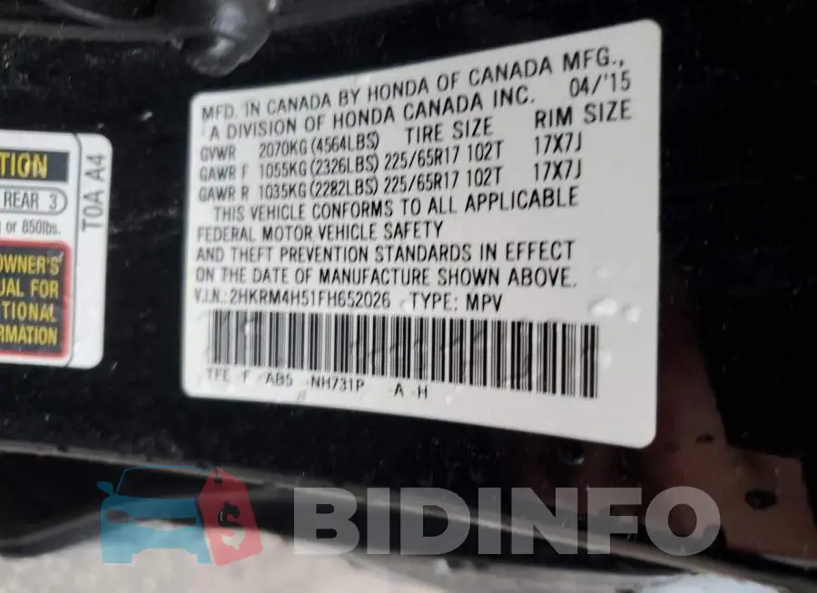 2HKRM4H51FH652026 Photo# 12