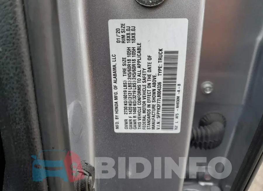 5FPYK3F77LB004336 Photo# 13