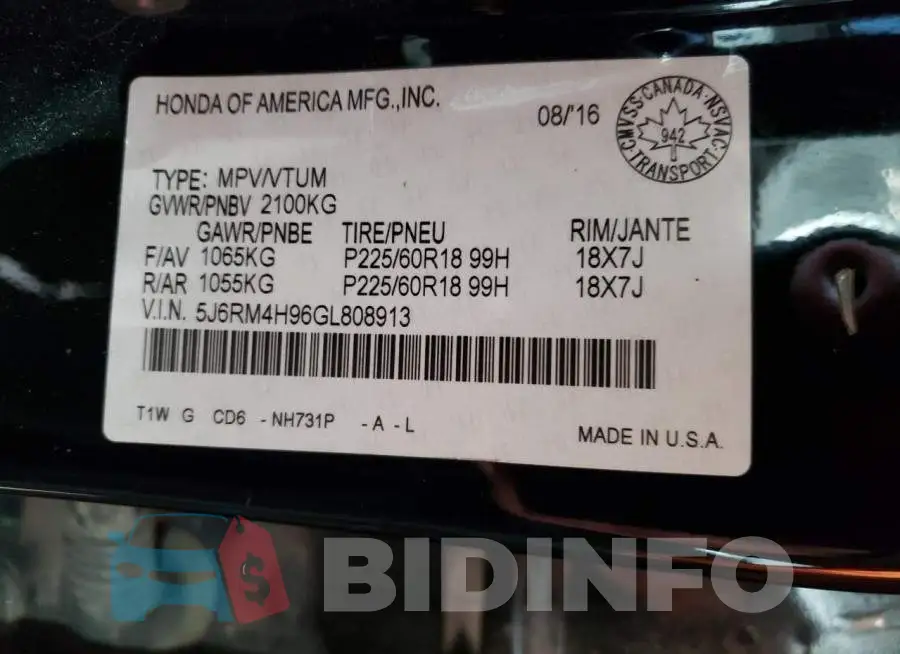 5J6RM4H96GL808913 Photo# 14