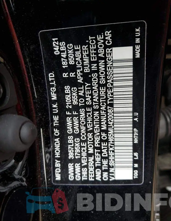 SHHFK7H65MU420087 Photo# 12