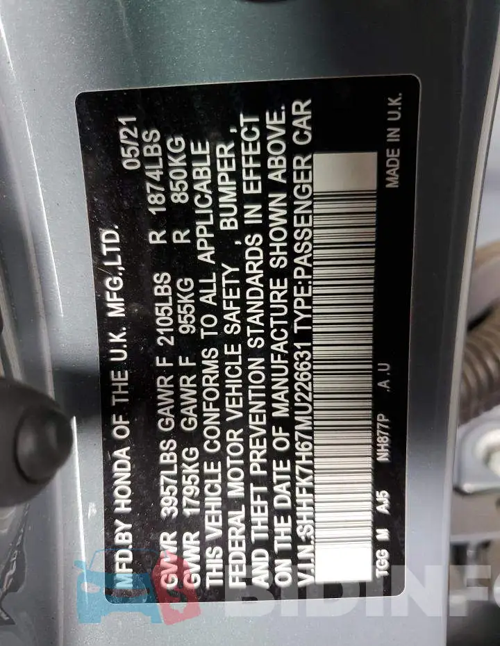 SHHFK7H67MU226631 Photo# 12