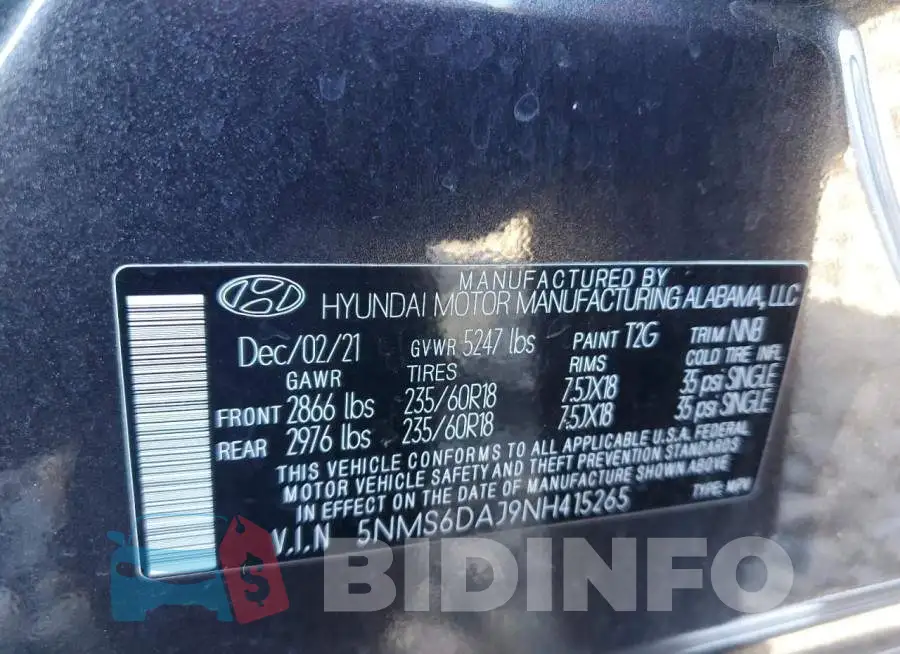 5NMS6DAJ9NH415265 Photo# 13