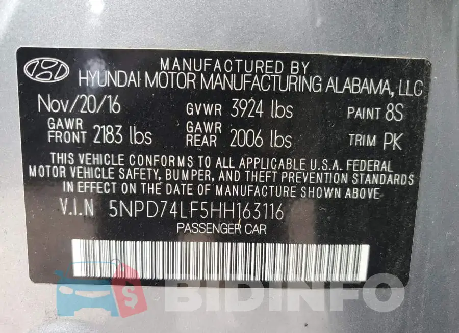 5NPD74LF5HH163116 Photo# 13