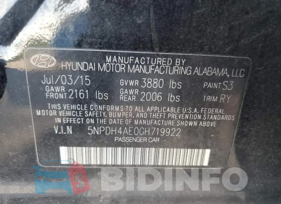 5NPDH4AE0GH719922 Photo# 12