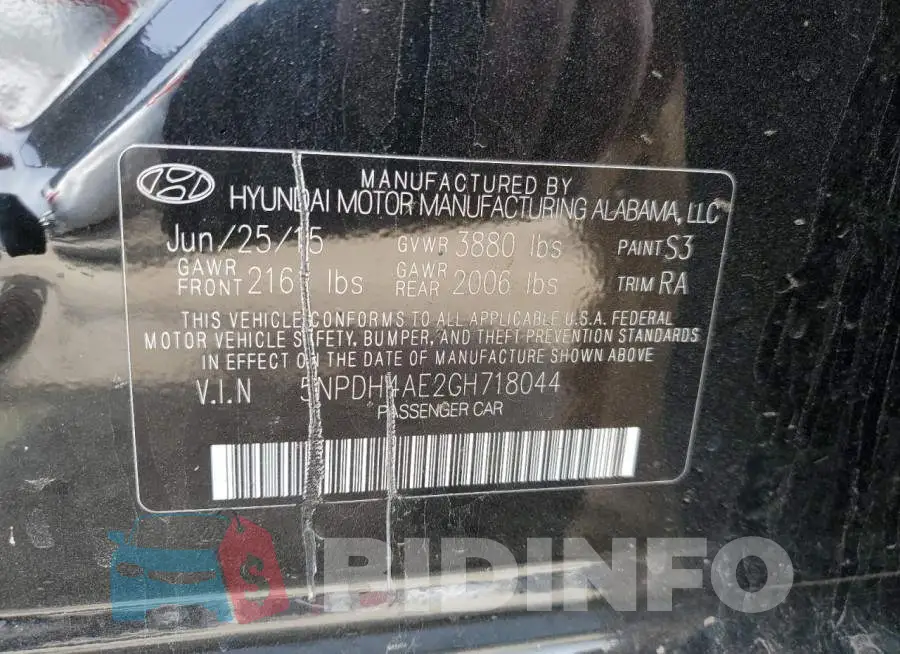 5NPDH4AE2GH718044 Photo# 12