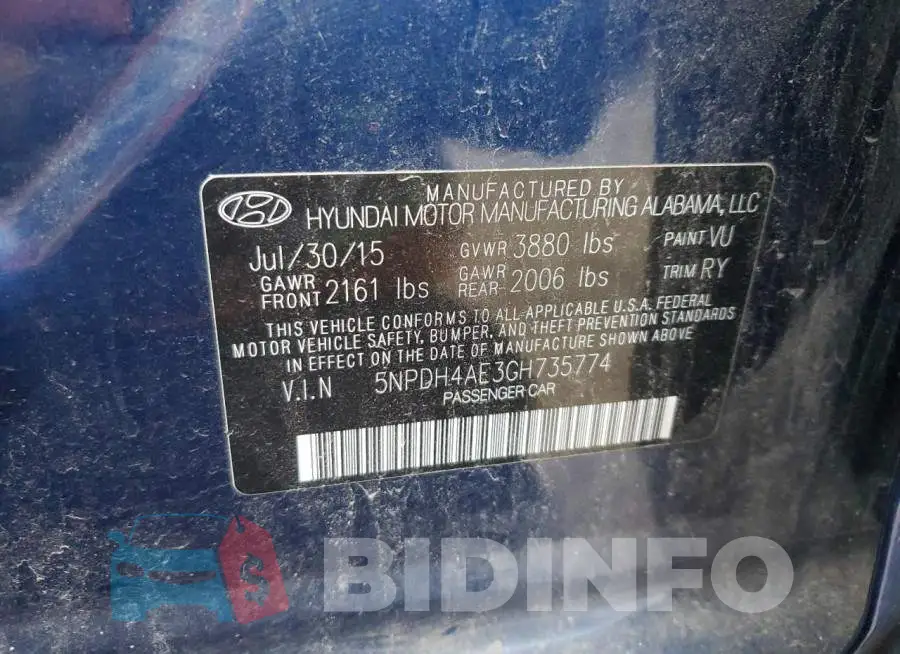 5NPDH4AE3GH735774 Photo# 12