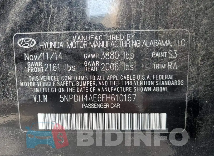 5NPDH4AE6FH610167 Photo# 12