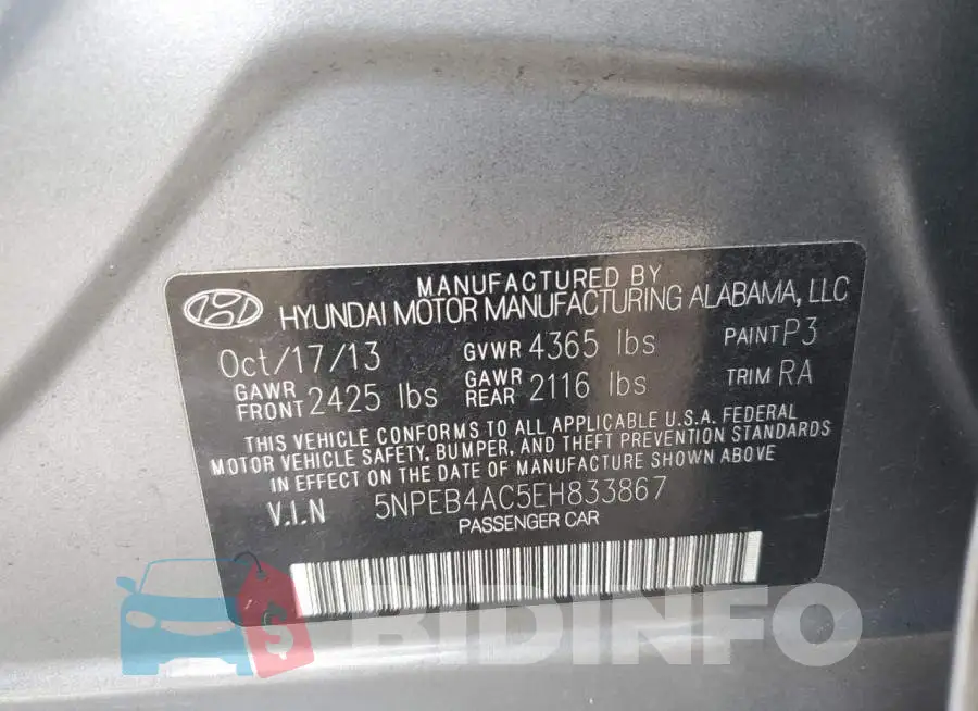 5NPEB4AC5EH833867 Photo# 12
