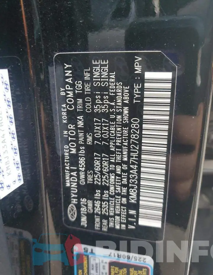 KM8J33A47HU278280 Photo# 14