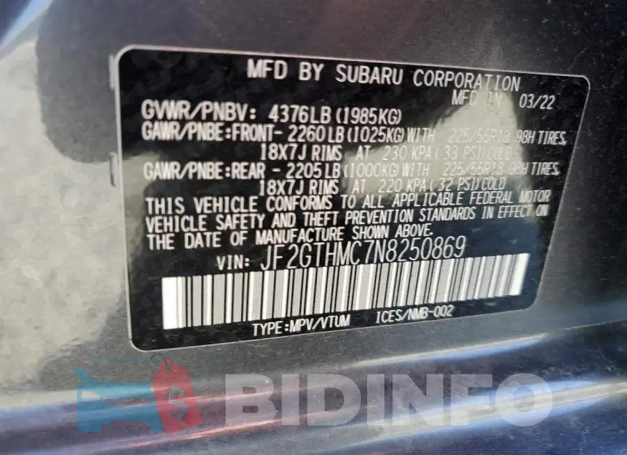 JF2GTHMC7N8250869 Photo# 12