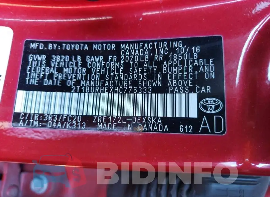 2T1BURHEXHC776333 Photo# 10