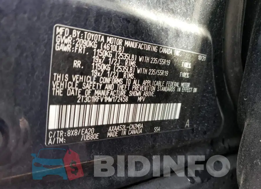 2T3C1RFV1MW172458 Photo# 13