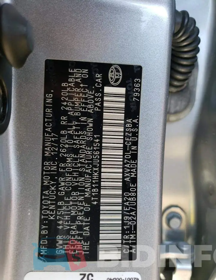 4T1B11HKXJU561541 Photo# 12