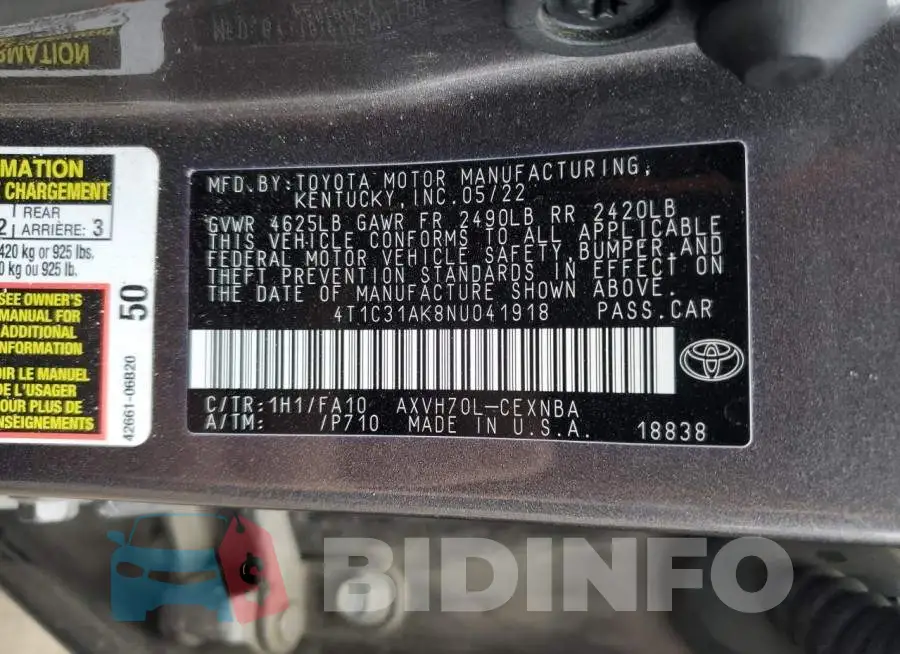 4T1C31AK8NU041918 Photo# 12