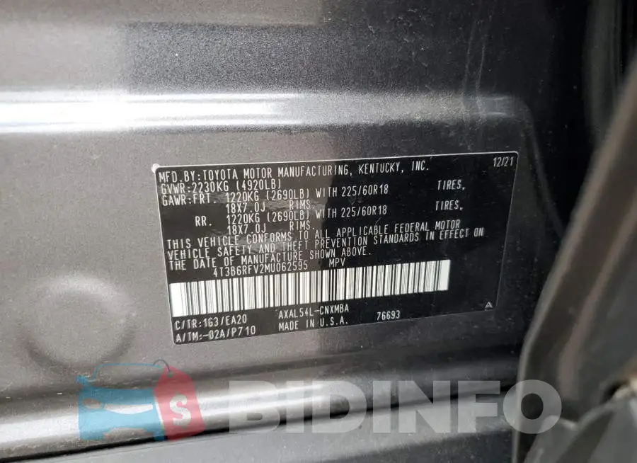 4T3B6RFV2MU062595 Photo# 13