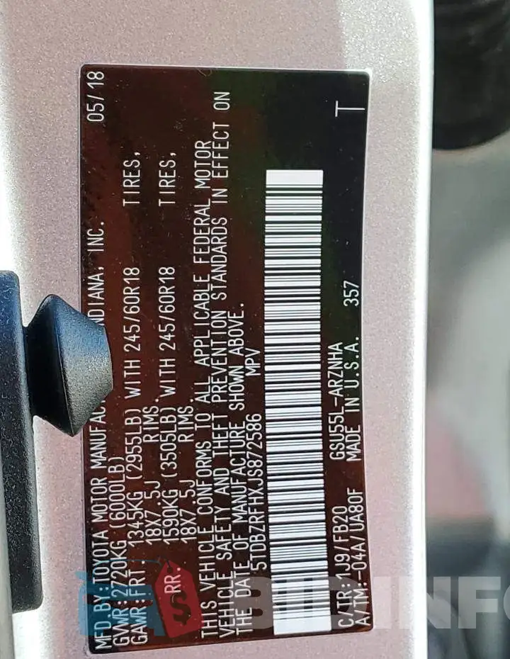 5TDBZRFHXJS872586 Photo# 12