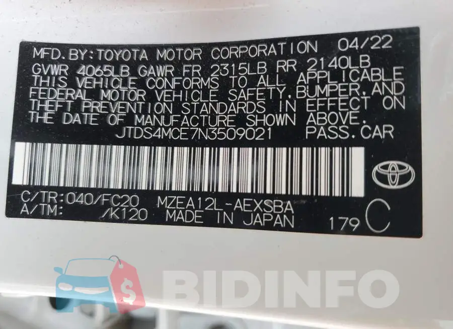 JTDS4MCE7N3509021 Photo# 12