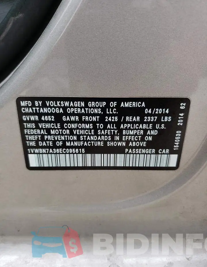 1VWBN7A36EC095615 Photo# 12