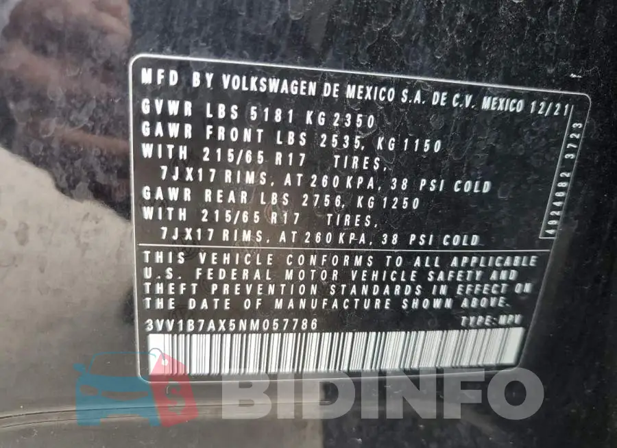 3VV1B7AX5NM057786 Photo# 13