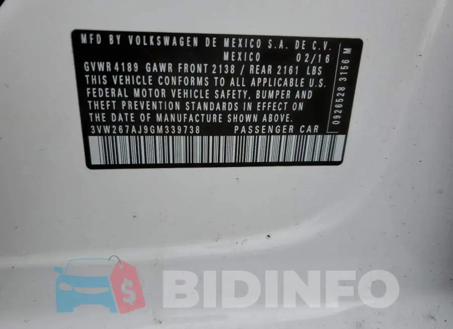 3VW267AJ9GM339738 Photo# 13