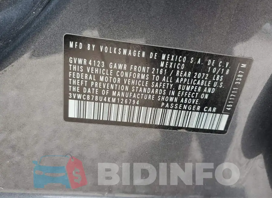 3VWCB7BU4KM126794 Photo# 12