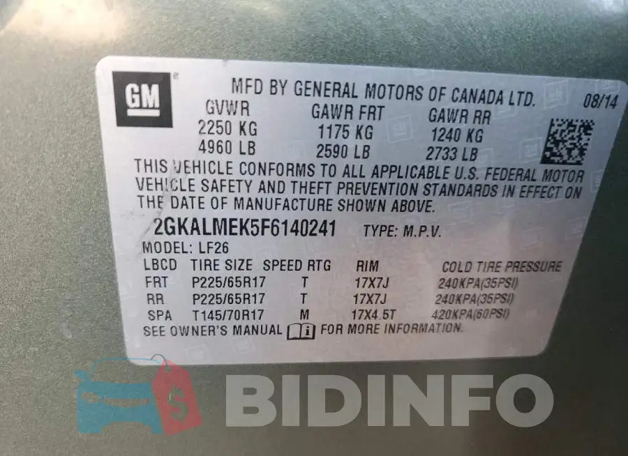 2GKALMEK5F6140241 Photo# 12