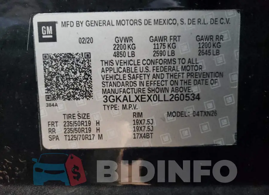 3GKALXEX0LL260534 Photo# 13