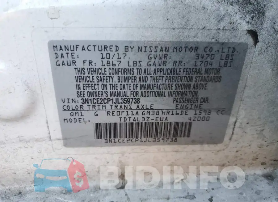 3N1CE2CP1JL359738 Photo# 12