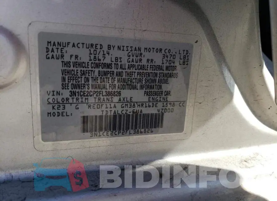 3N1CE2CP2FL386826 Photo# 12