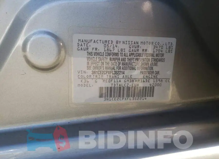 3N1CE2CPXFL352214 Photo# 12