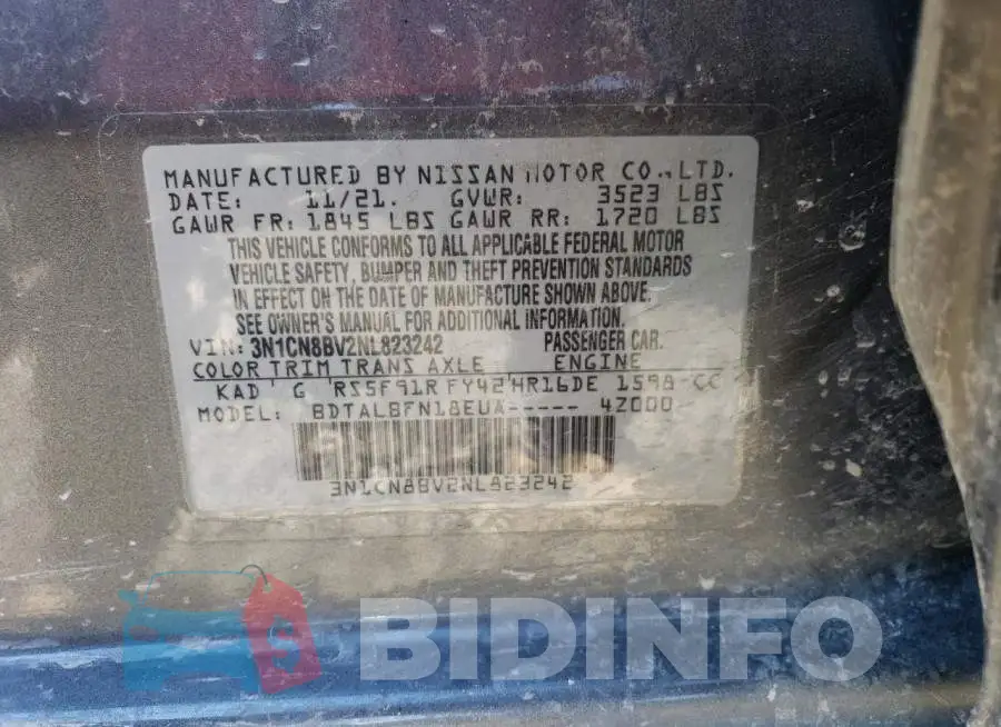 3N1CN8BV2NL823242 Photo# 12