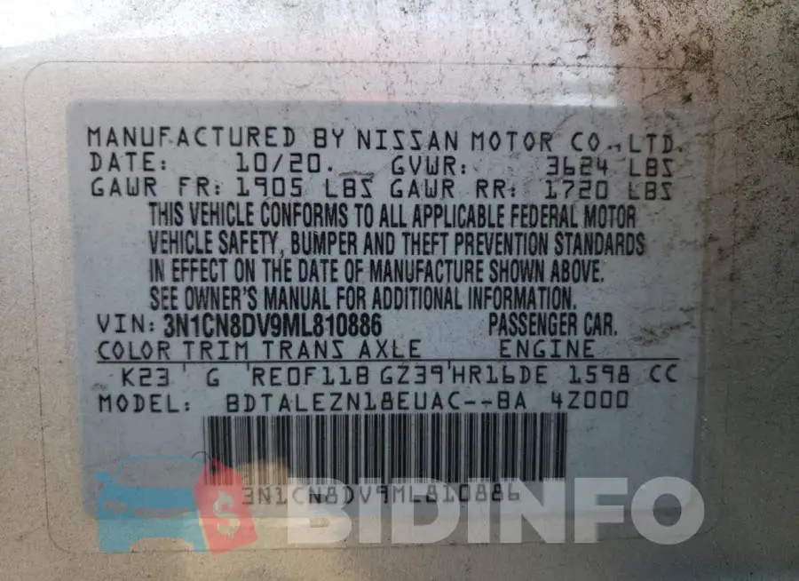 3N1CN8DV9ML810886 Photo# 13