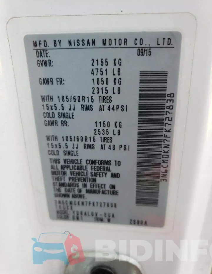 3N6CM0KN7FK727838 Photo# 14