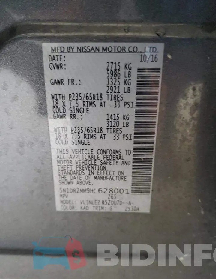 5N1DR2MM9HC628001 Photo# 13