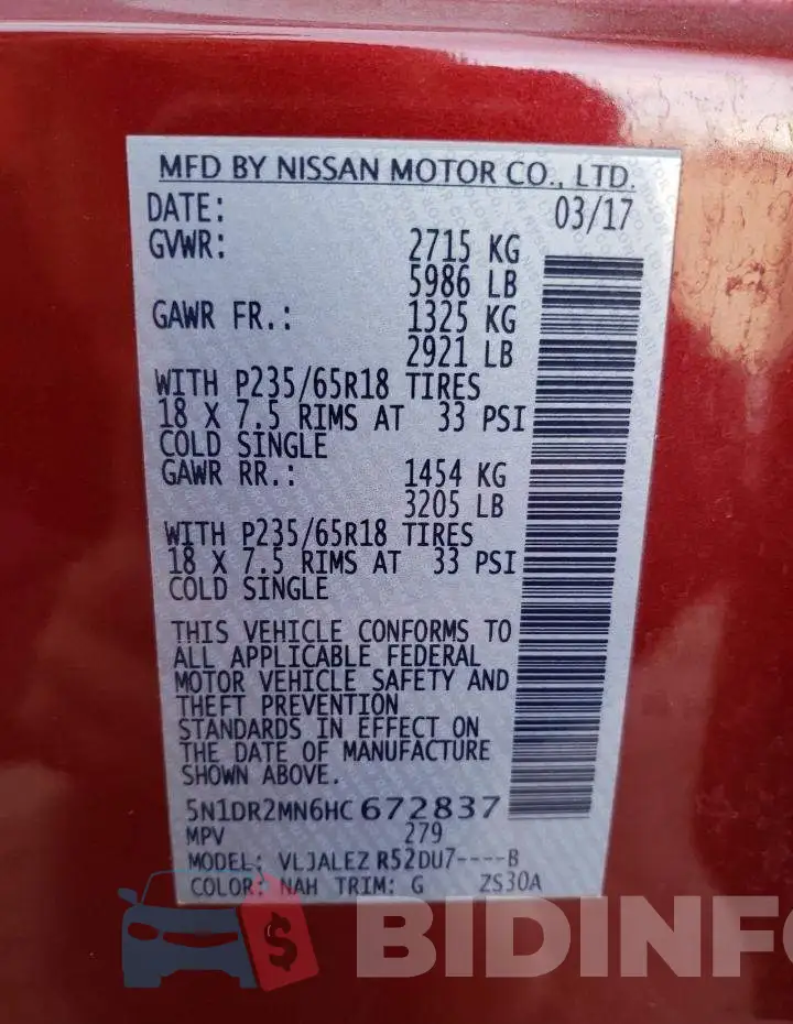 5N1DR2MN6HC672837 Photo# 14