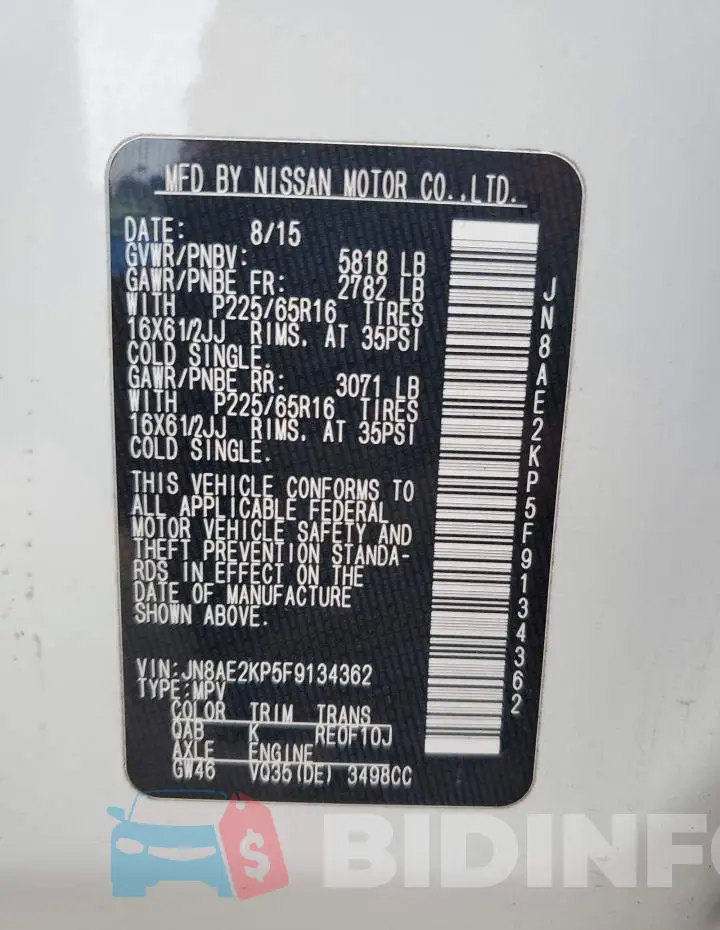 JN8AE2KP5F9134362 Photo# 14