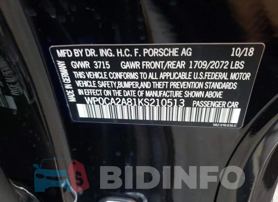 WP0CA2A81KS210513 Photo# 12