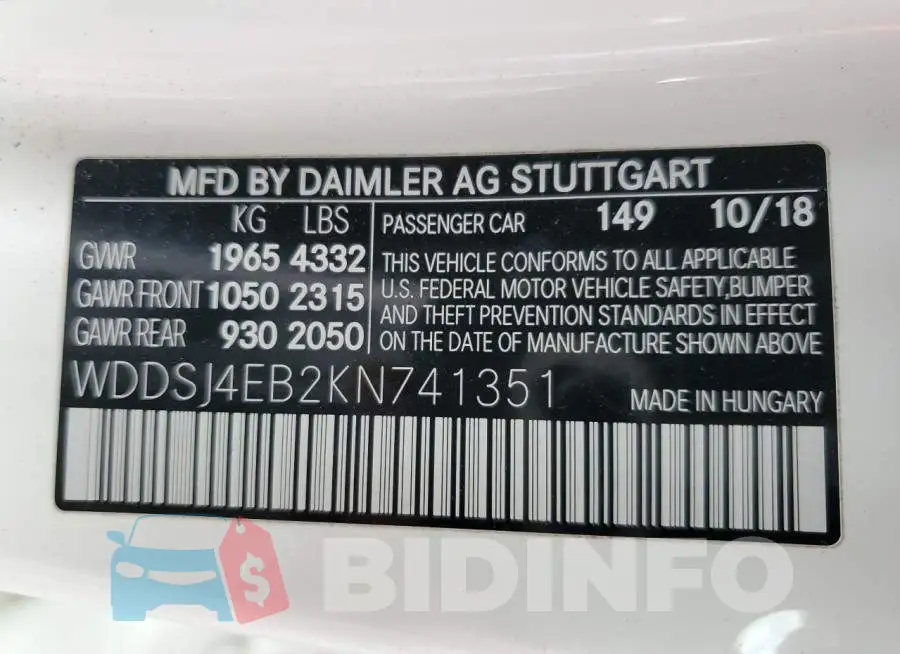 WDDSJ4EB2KN741351 Photo# 12